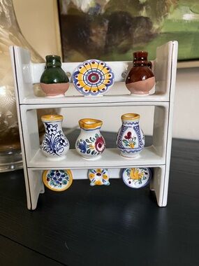 Vintage Czechoslovakia Miniature Pottery Hand Painted Ceramic Jugs and Plates